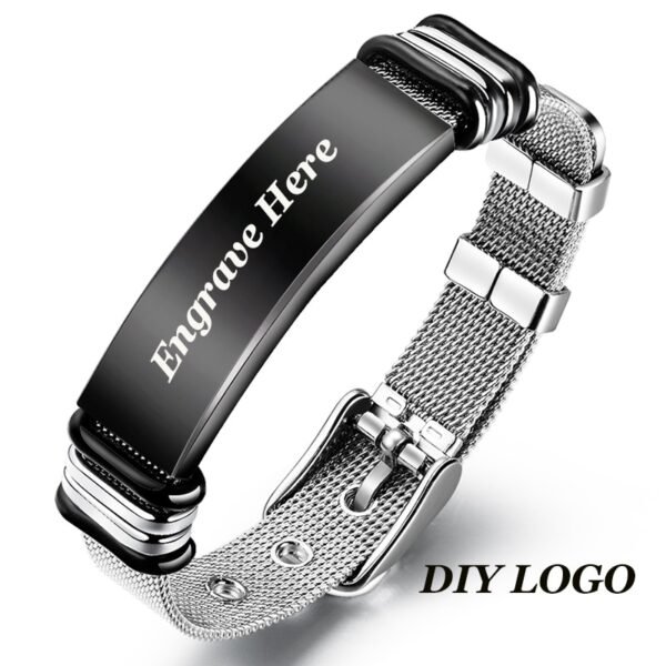 V YA Fashion Customized Black Men Bracelet Stainless Steel Personalized Bracelet Engrave Bangle For Men Jewelry 3