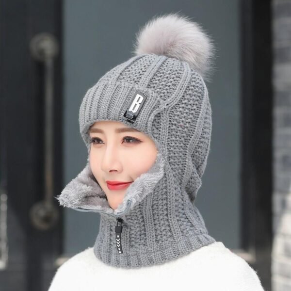 Women Wool Knitted Hat Ski Hat Sets For Female Windproof Winter Outdoor Knit Warm Thick Siamese 1