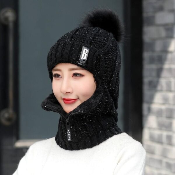 Women Wool Knitted Hat Ski Hat Sets For Female Windproof Winter Outdoor Knit Warm Thick Siamese 5