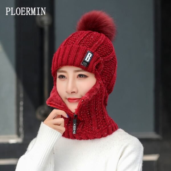 Women Wool Knitted Hat Ski Hat Sets For Female Windproof Winter Outdoor Knit Warm Thick Siamese