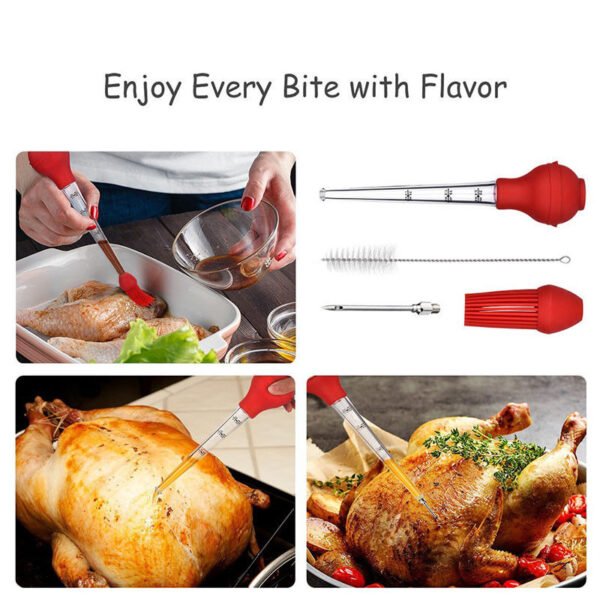 4 in1 Turkey Chicken Poultry Meat Ham Baster Sets Stainless Steel Needle Pump Kit
