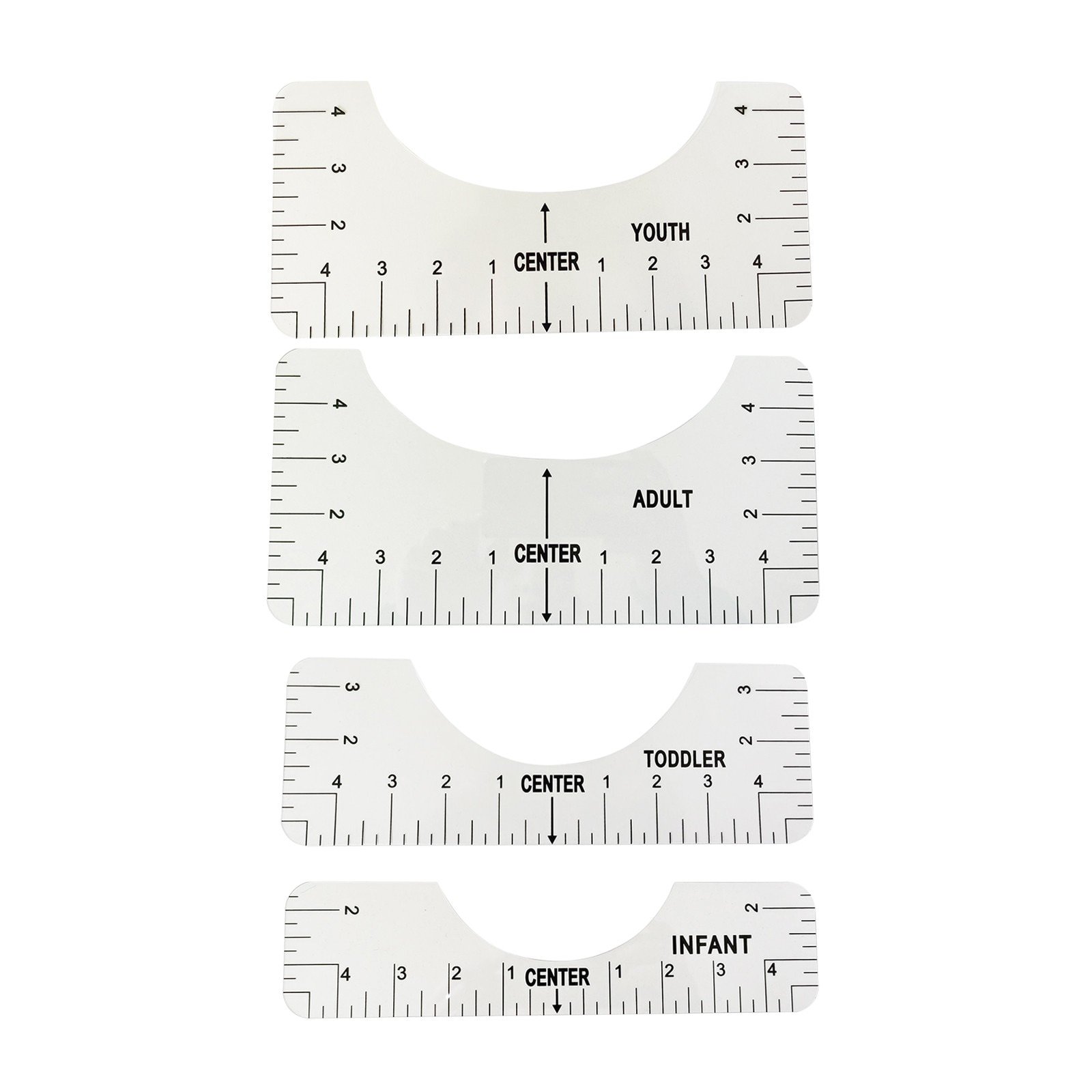Fashion design4PCS T-Shirt Alignment Ruler for Guiding T-Shirt Design Fashion Rulers with Size Chart DIY Drawing Template Craft Tool Drafting
