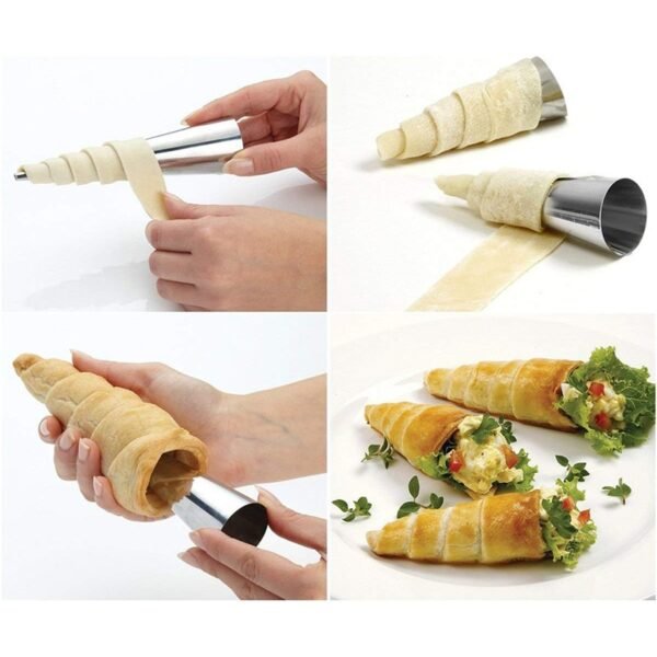 6 12 24pcs Kitchen Stainless Steel Baking Cones Horn Pastry Roll Cake Mold Spiral Baked Croissants 4