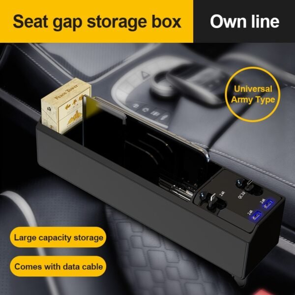 Car Seat Gap Box Interior Seat Side Organizer Auto Seat Crevice Storage Dual USB Charger With 2