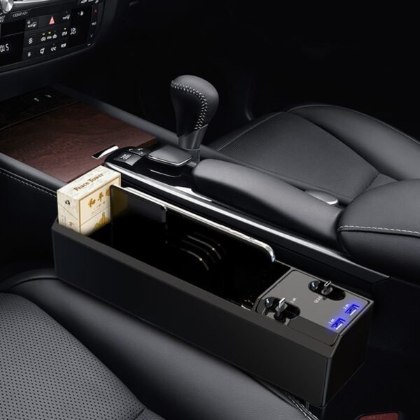 Car Seat Gap Box Interior Seat Side Organizer Auto Seat Crevice Storage Dual USB Charger With