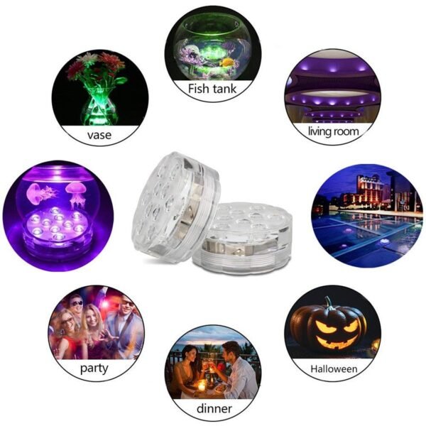 10 Led Remote Controlled RGB Submersible Light Battery Operated Underwater Night Lamp Outdoor Vase Bowl Garden 3