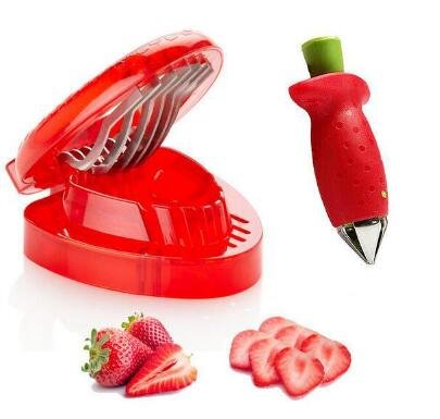 2pc set Strawberry Slicer Cutter Strawberry Corer Strawberry Huller Leaf Stem Remover Kitchen Fruit Gadget Tools 1