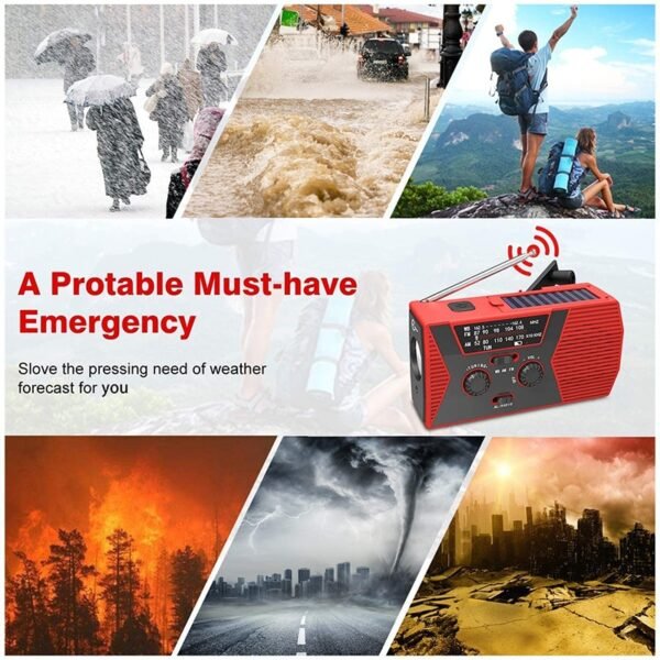 Emergency Solar Hand Crank Portable Radio AM FM NOAA Weather Alert Radio with LED Flashlight Reading 5