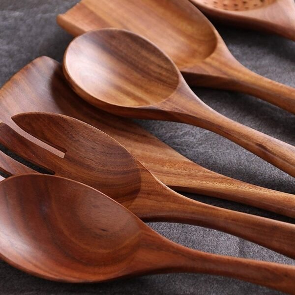 Kitchen Utensil Set Cookware Nonstick Tableware Tool Kit Wooden Spoon Spatula Salad Fork 7 Pcs Ladle 1