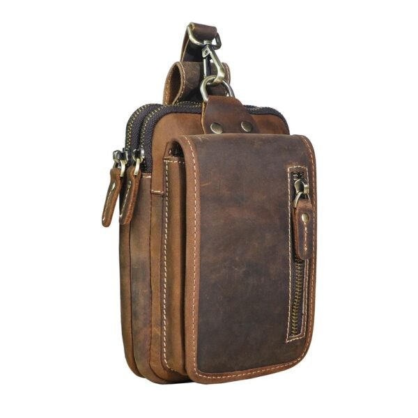 Luxury Natural Leather men Casual Design Vintage Small Hook Bum Bag Fanny Waist Belt Pack Cigarette 5