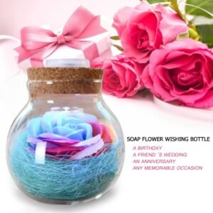 Rose Soap Flower Colorful Wishing Bottle with Remote Control Adjustable LED Lights in Preserved Glass Cover 3