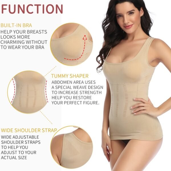 Women Padded Shapewear Camisole Body Shaper Compression Shirt With Pads Waist Trainer Tummy Slimming Tank Tops 1