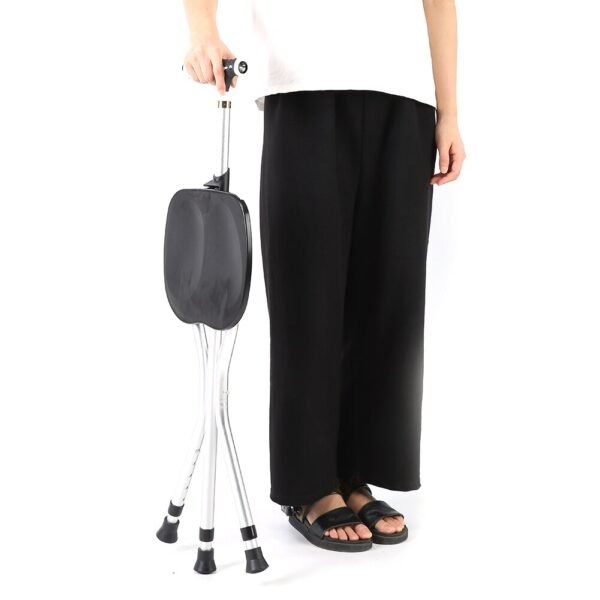 2in1 Folding Walking Stick Tripod Stool Adjustable Height Anti Slip Elderly Walking Cane Crutch Chair Rest 1