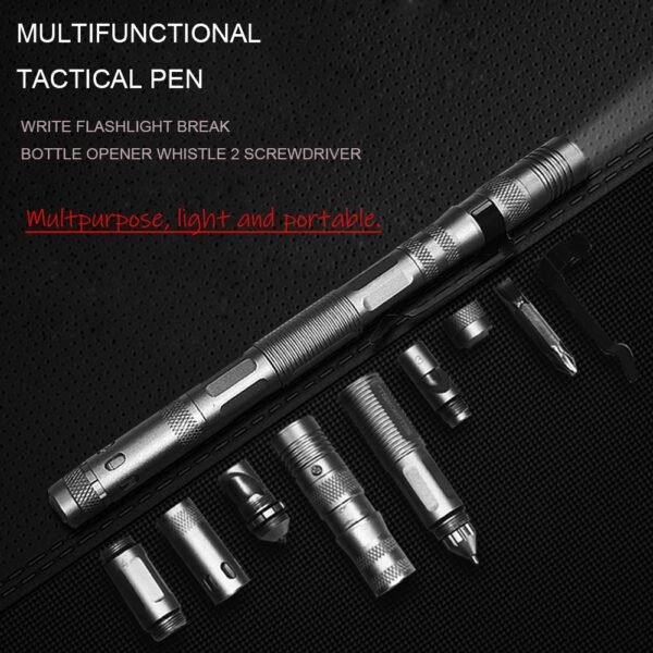 6 In 1 Multifunctional Self Defense Tactical Pen Aluminum Alloy Broken Window Cone EDC Outdoor Survival