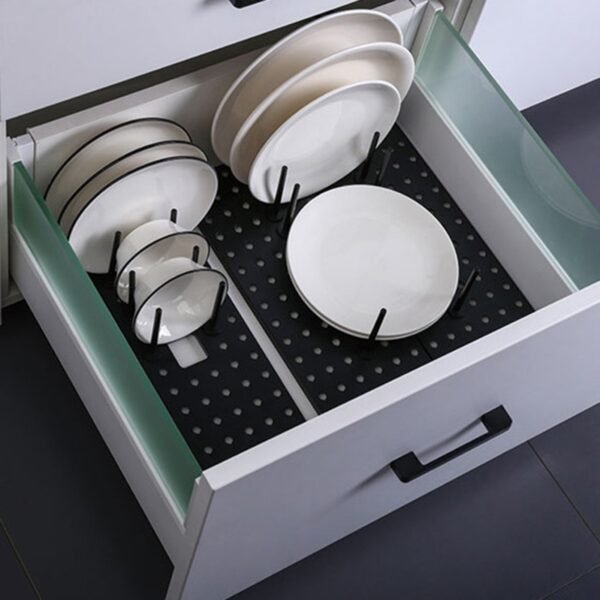 Dish Plate Storage Holder Drainer Retractable Adjustable Drawer type Separated Bowl Pot Lid Dish Cup Storage