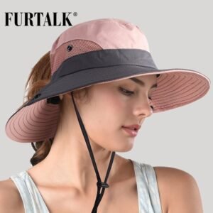 FURTALK Safari Sun Hats for Women Summer Hat Wide Brim UV UPF Protection Ponytail Outdoor Fishing