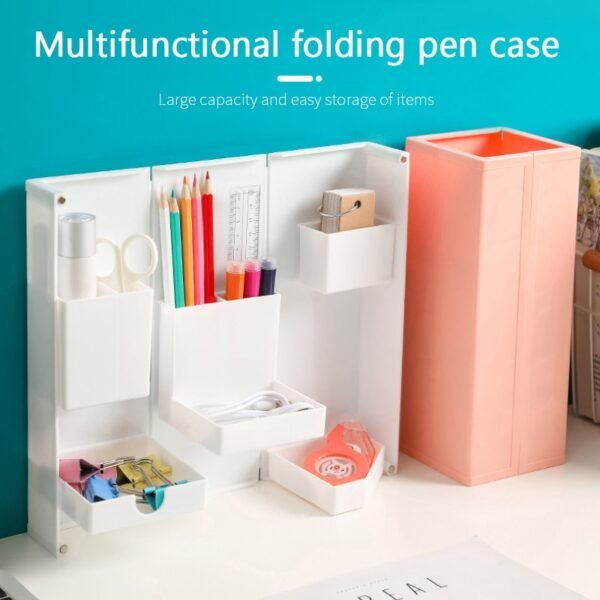 Folding Desk Organizer Storage Box Cosmetics Makeup Brush Holder Case Office Table Things Containers Boxes Bathroom 1