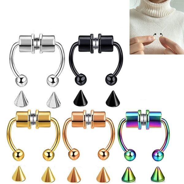 New Stainless Steel Magnetic False Nose Ring Horseshoe shaped Ring Titanium Steel Artificial Non perforated Nose 1