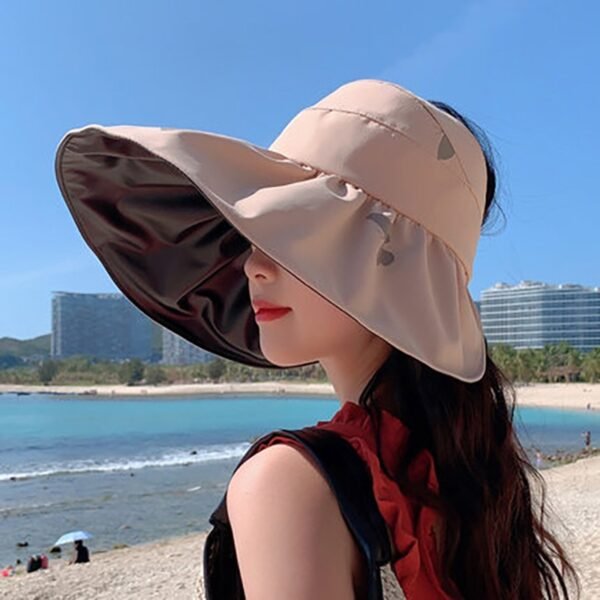 2021 New Fashion Girls Hat Female Summer Black Rubber Empty Top Sun Hat Anti ultraviolet Big 1