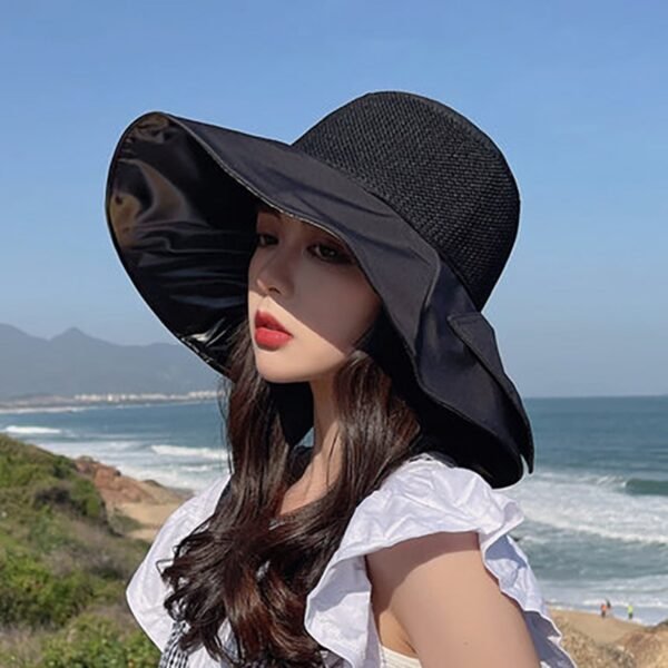 2021 New Fashion Girls Hat Female Summer Black Rubber Empty Top Sun Hat Anti ultraviolet Big 2