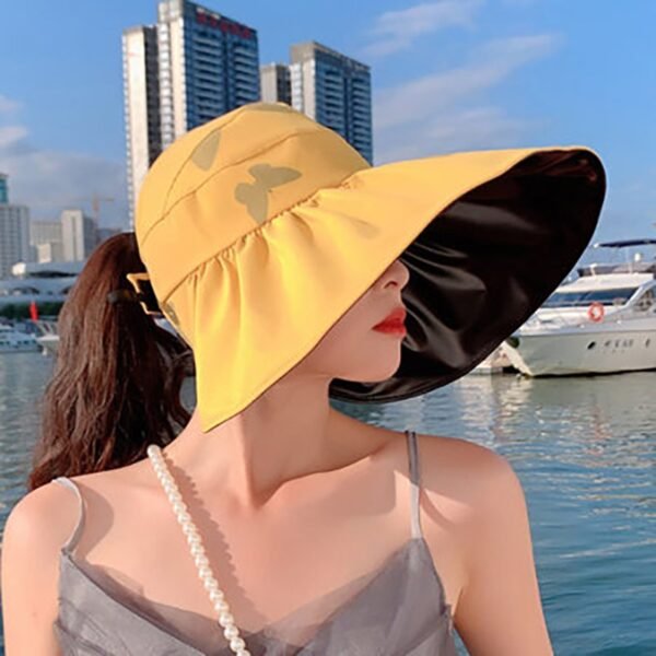 2021 New Fashion Girls Hat Female Summer Black Rubber Empty Top Sun Hat Anti ultraviolet Big 4