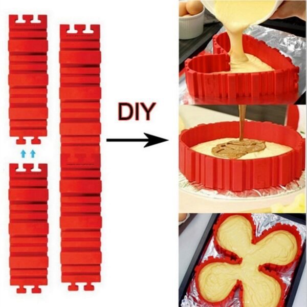 4 PCS Adjustable Nonstick DIY Silicone Cake Mold Square Flower Heart Round Cake Pan Moulds Kitchen 4