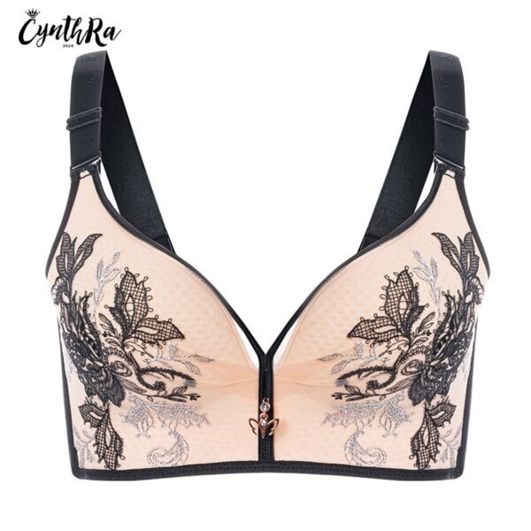 CYNTHRA Underwear Women s Sexy Large Size Exquisite Embroidered Without Underwire Gathered Push Up Adjustable Thin 5