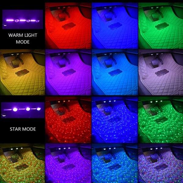 Car Led Interior Ambient Light Wireless Floor Foot Lamp RGB Strip Decorative Music Sound Control USB 1