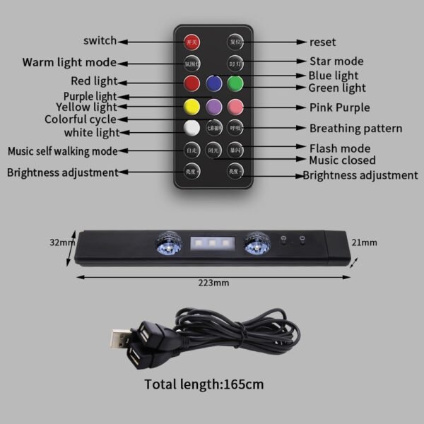 Car Led Interior Ambient Light Wireless Floor Foot Lamp RGB Strip Decorative Music Sound Control USB 3