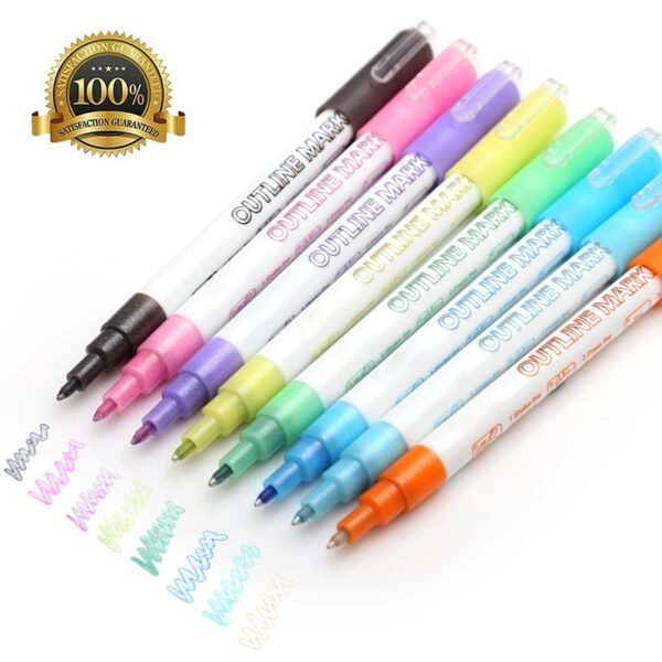 Double Line Pen 8 Colors Glitter Marker Pen Fluorescent Outline Pens for Gift Card Writing Drawing 1