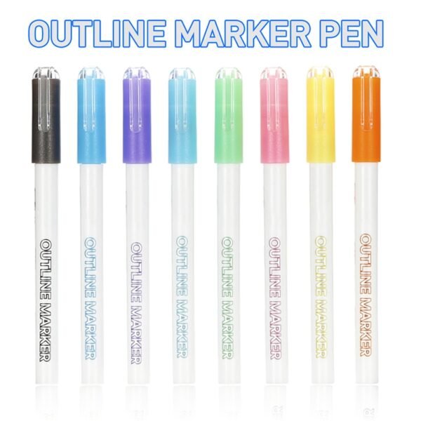 Double Line Pen 8 Colors Glitter Marker Pen Fluorescent Outline Pens for Gift Card Writing Drawing 3