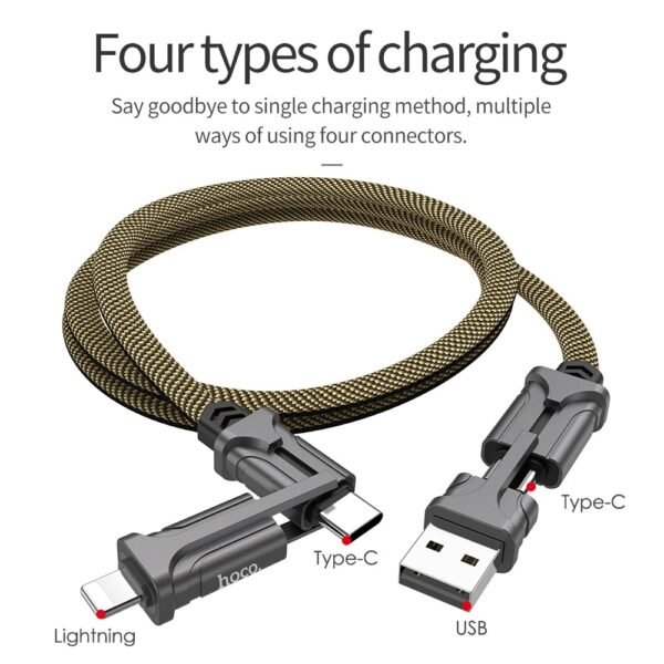 HOCO 4in1 USB Type C Cable 60W Metal PD Fast Charger Cable USB C to Type 2
