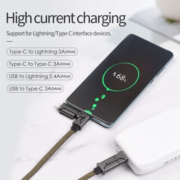 HOCO 4in1 USB Type C Cable 60W Metal PD Fast Charger Cable USB C to Type 3