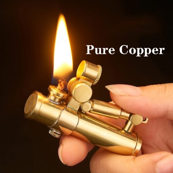 Hand Made brass Retro Trench lighter automatic mechanical kerosene lighter one button press ignition pure copper 1