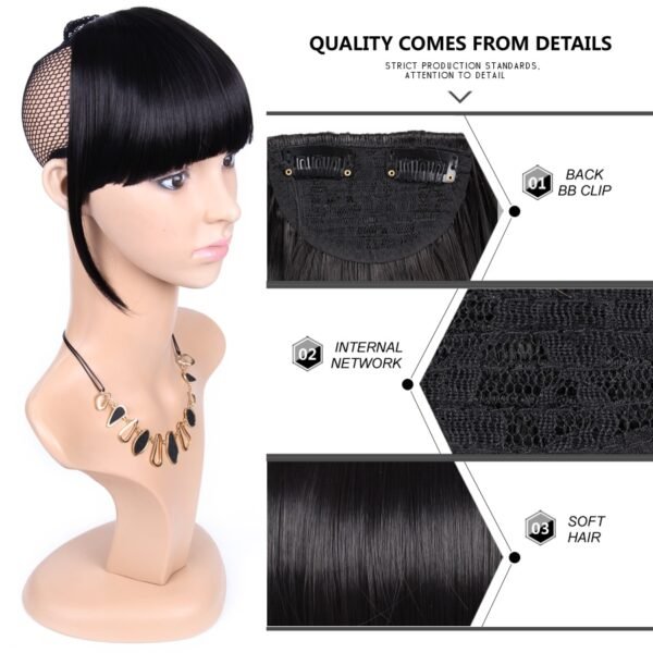Leeons Natural Straight Synthetic Blunt Bangs High Temperature Fiber Brown Women Clip In Full Bangs With 5