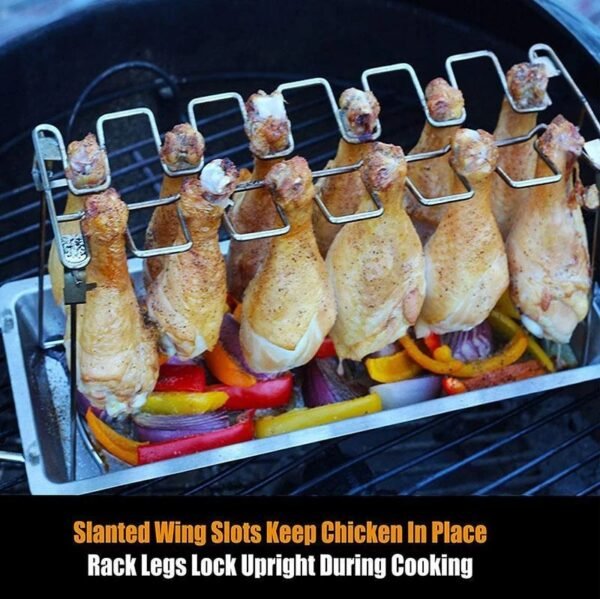 Roasted Chicken Rack Holder Stainless Steel Chicken Wing Leg Rack Grill Holder Rack with Drip Pan 5