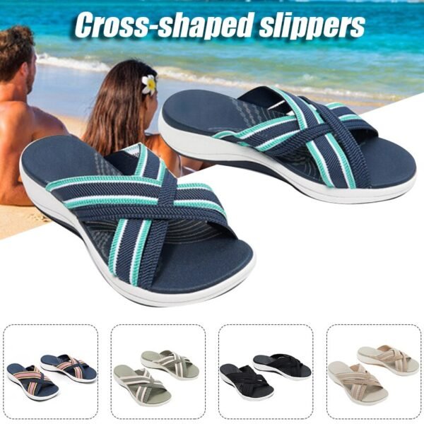 Sock Sandals For Women Stretch Cross Orthotic Slide Sandals Beach Slip On Comfort And Support Sandals