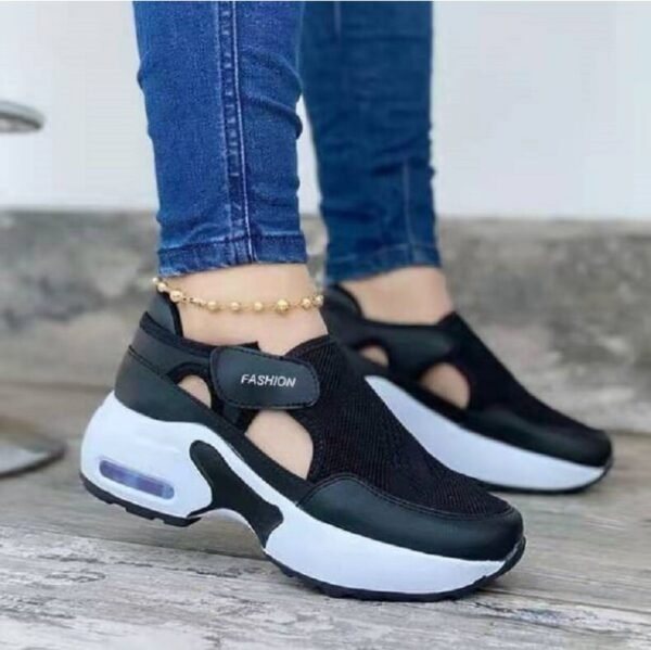 Vulcanize Shoes Women Sneakers Ladies Solid Color Wedge Thick Shoes Round Toe Lace Up Comfortable Platform 4