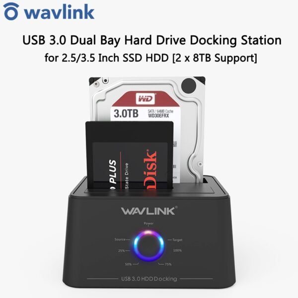 Wavlink High Speed USB 3 0 to SATA Dual Bay External Hard Drive Docking Station 5Gbps