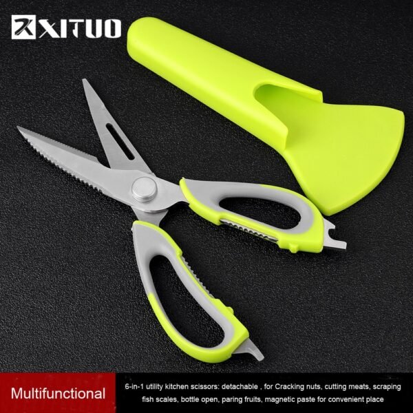 XITUO 7 In 1 Kitchen Scissors Magnetic Knife Seat Removable Stainless Steel Scissors For Fish Chicken