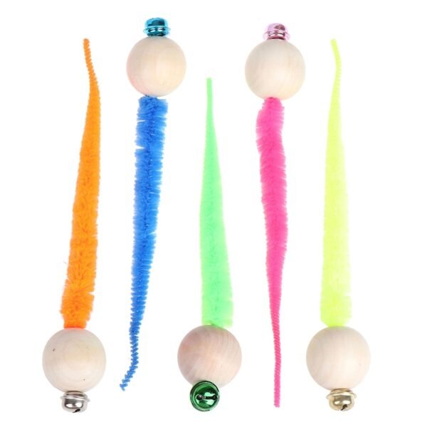 1pc Simulation Worm Toy With Bell For Pet Wooden Ball Head Plush Tail Teaser Cat Toys 5