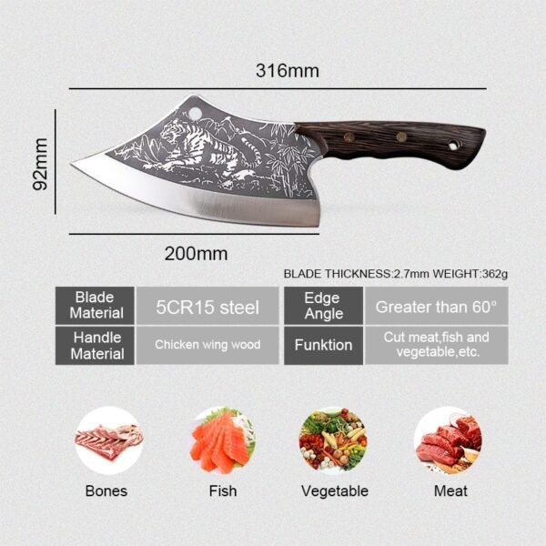 Butcher Kitchen Knife Stainless Steel Meat Fish Vegetables Slicing Chef Knife Chinese Cleaver Tiger Pattern Cooking 1