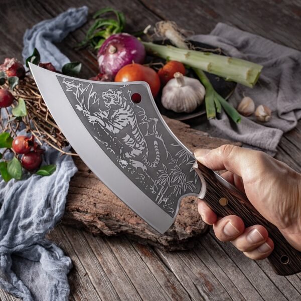 Butcher Kitchen Knife Stainless Steel Meat Fish Vegetables Slicing Chef Knife Chinese Cleaver Tiger Pattern Cooking 2