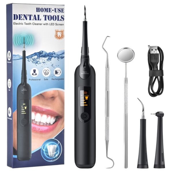 Electric Dental Plaque Remover With LED Light Tooth Scraper Tartar Removal Kit 5 Settings With Replacement 5