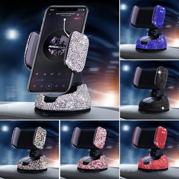 Luxury Rhinestone Bling Crystal Car Cell Phone Mount Girls Universal Holder for Dashboard Windshield and Air