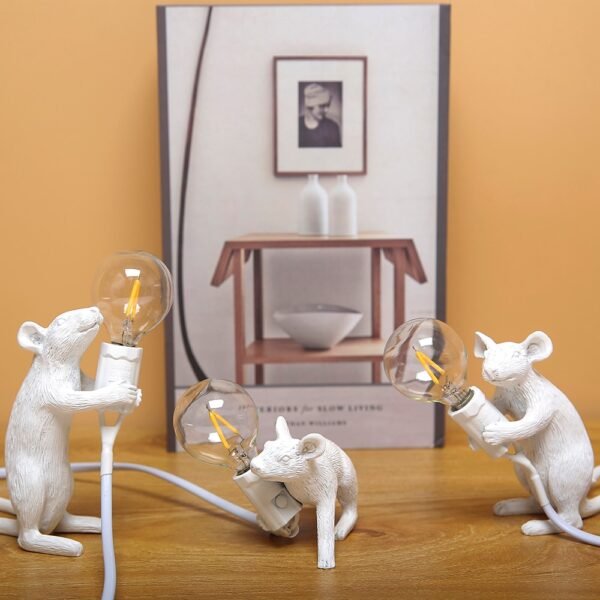 Modern Resin Mouse Night Lights LED E12 Mini Mouse Table Lamps Kids Room Home Decor Bedside 4