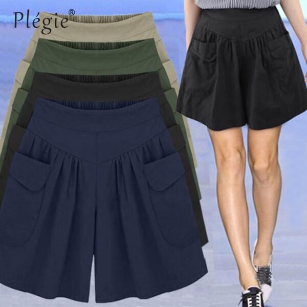 Plegie 2020 Summer Loose Casual Shorts Women Plus Size High Waist Shorts Fashion Skirt Shorts Beach