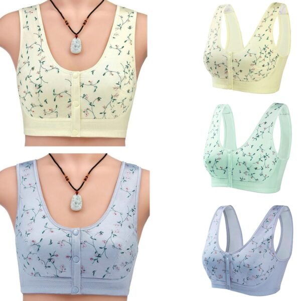 Wire Free Bra Plus Size Bralette Wide Shoulder Comfortable Floral Print Underwear Without Steel Ring Front