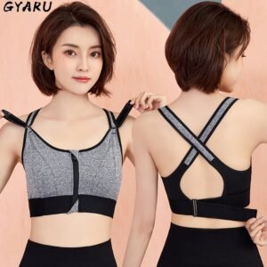 GYARU Sports Bra Women Sportswe Crop Top Adjustable Belt Zipper Yoga Running Bras Push Up Vest