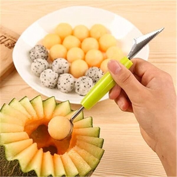 Hot Sale 2 in 1 Dual Head Dig Ball Spoon Creative Watermelon Fruit Stainless Steel Kitchen